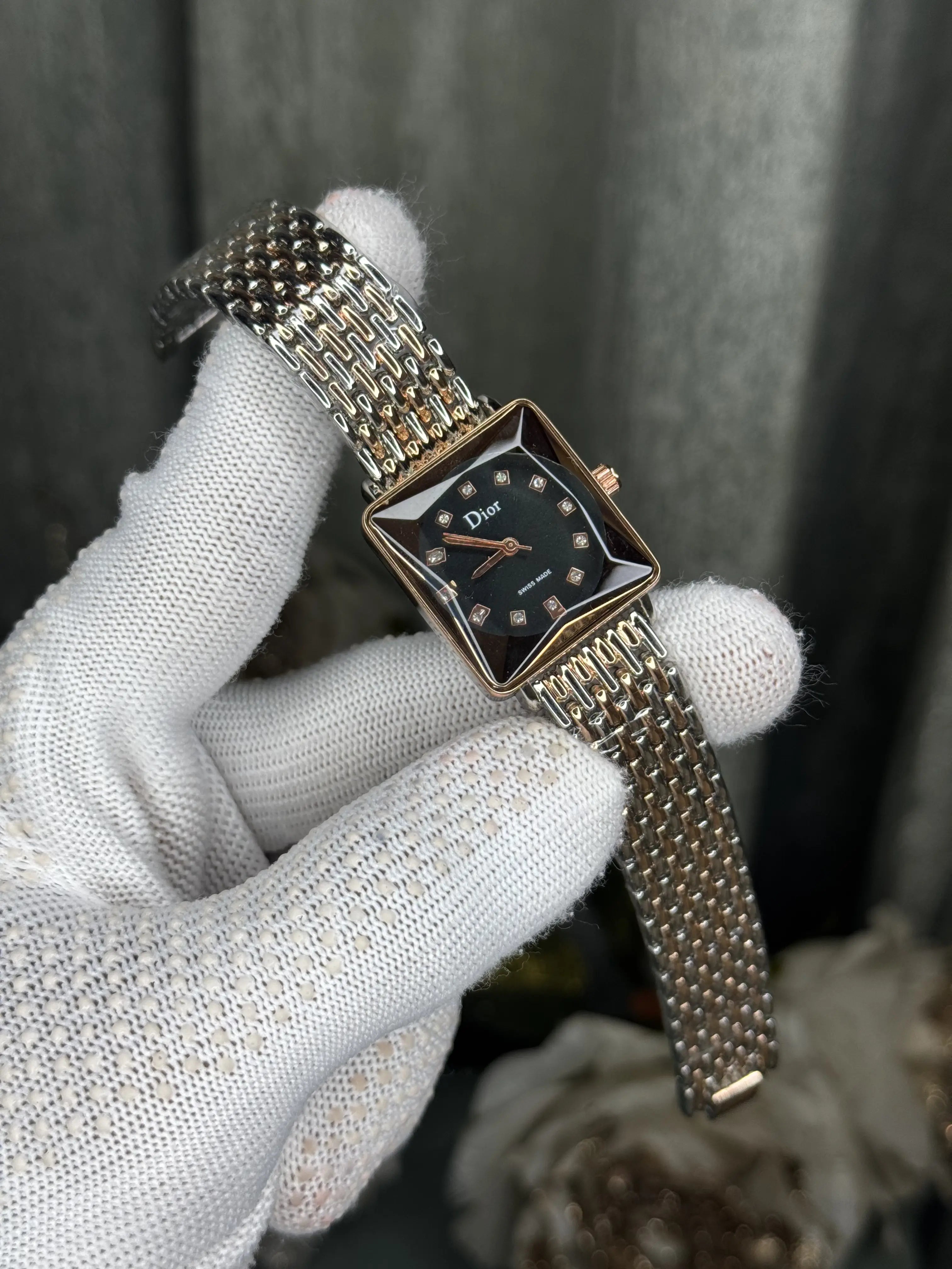 Dio r Dual Tone Black Square Premium Ladies Watch