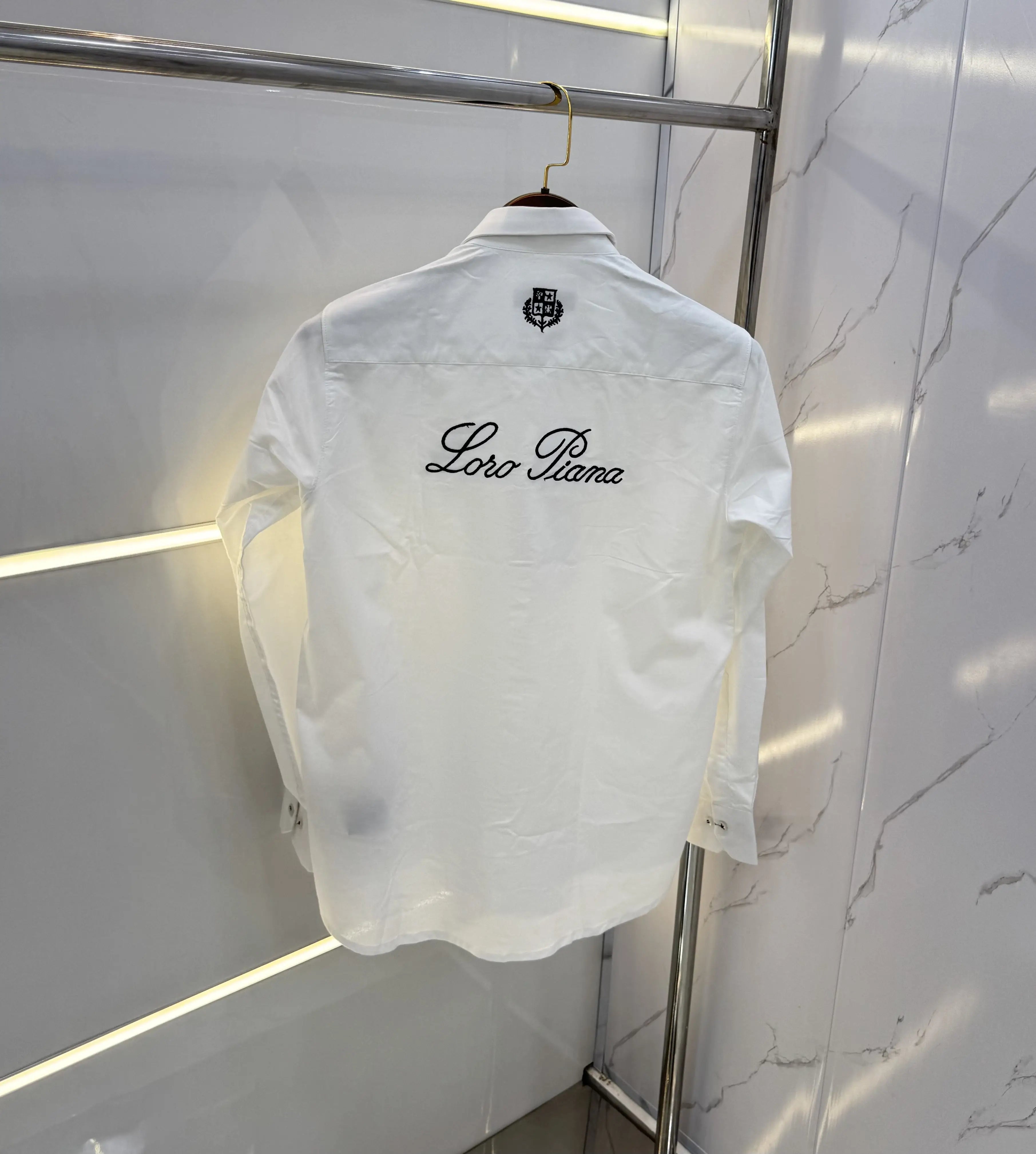 Loro Piana White Embroidery Logo Work Premium Shirt