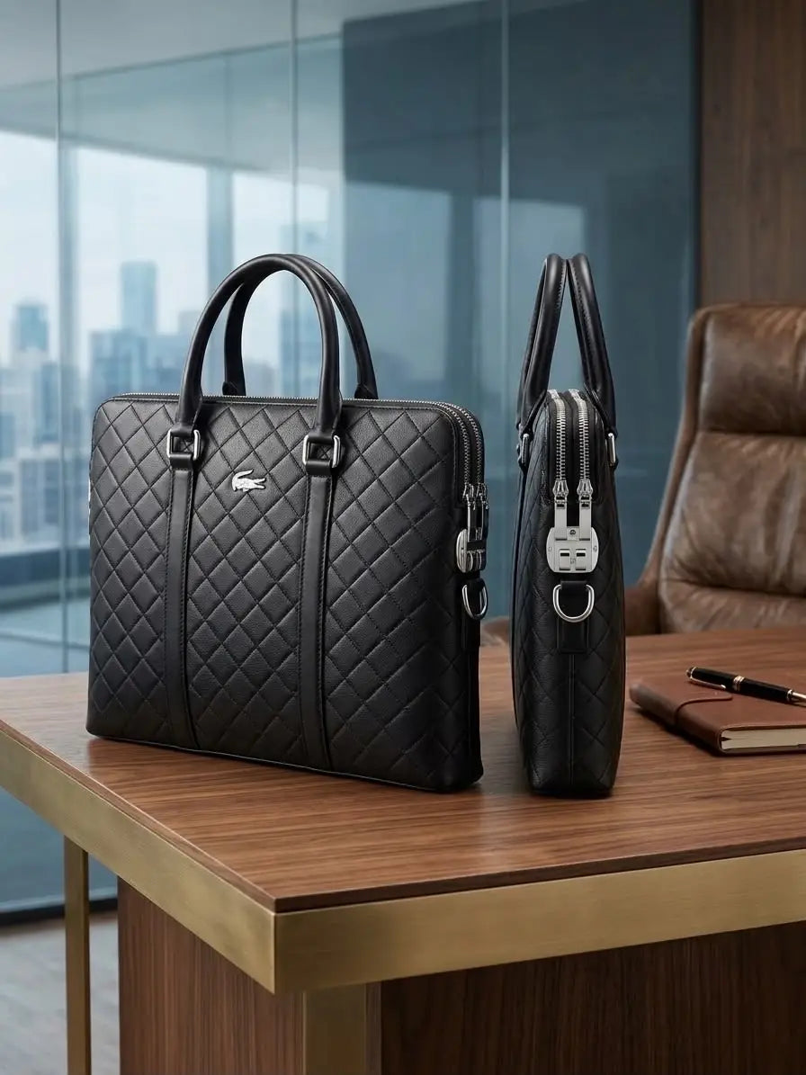 Lacost e Luxury Premium Imported Black Laptop Bag With Side Zip Lock