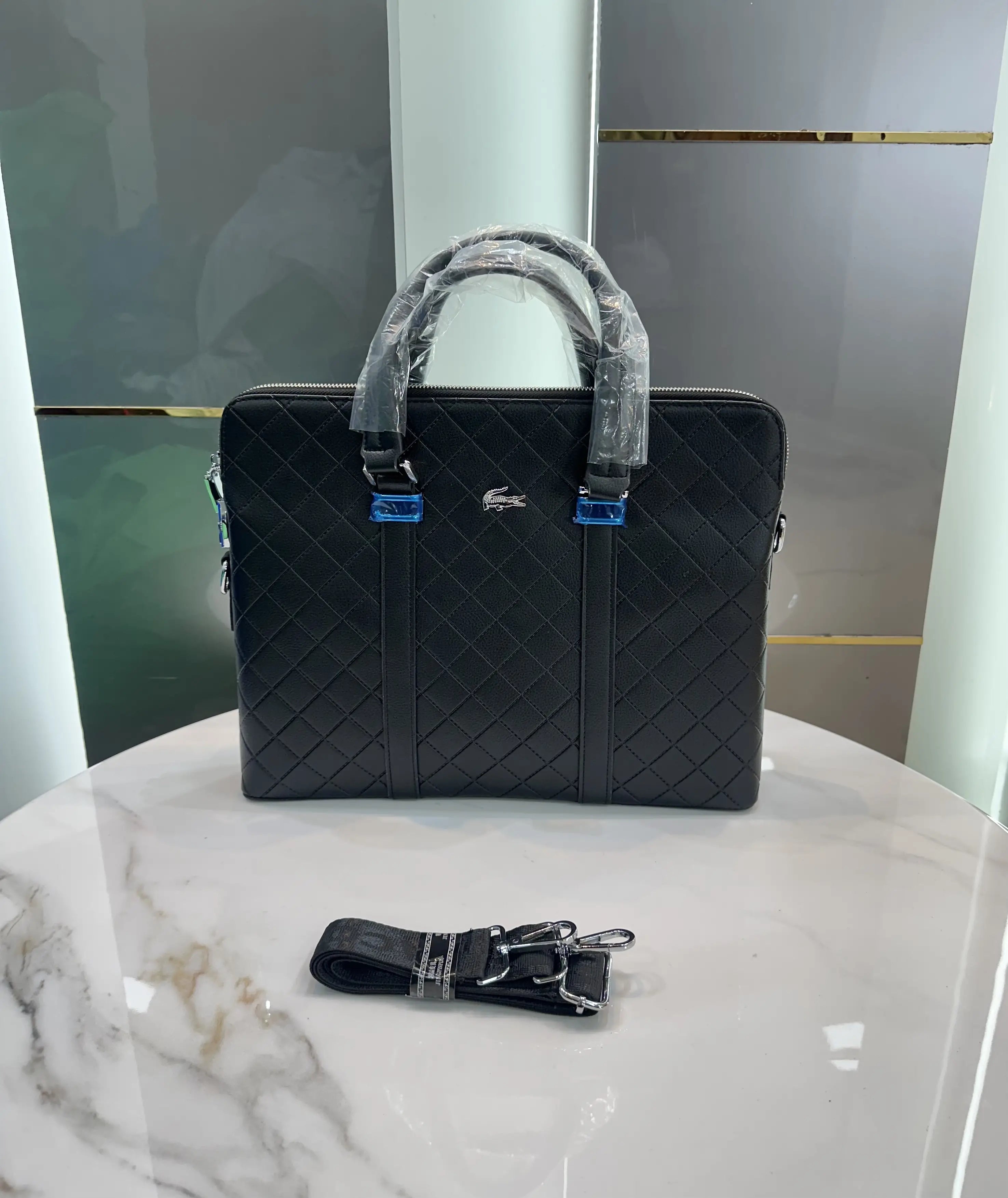 Lacost e Luxury Premium Imported Black Laptop Bag With Side Zip Lock