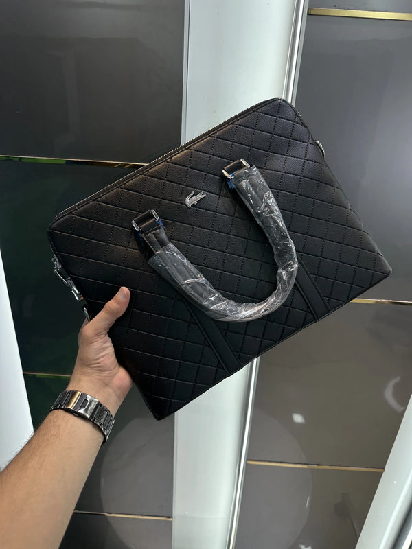 Lacost e Luxury Premium Imported Black Laptop Bag With Side Zip Lock