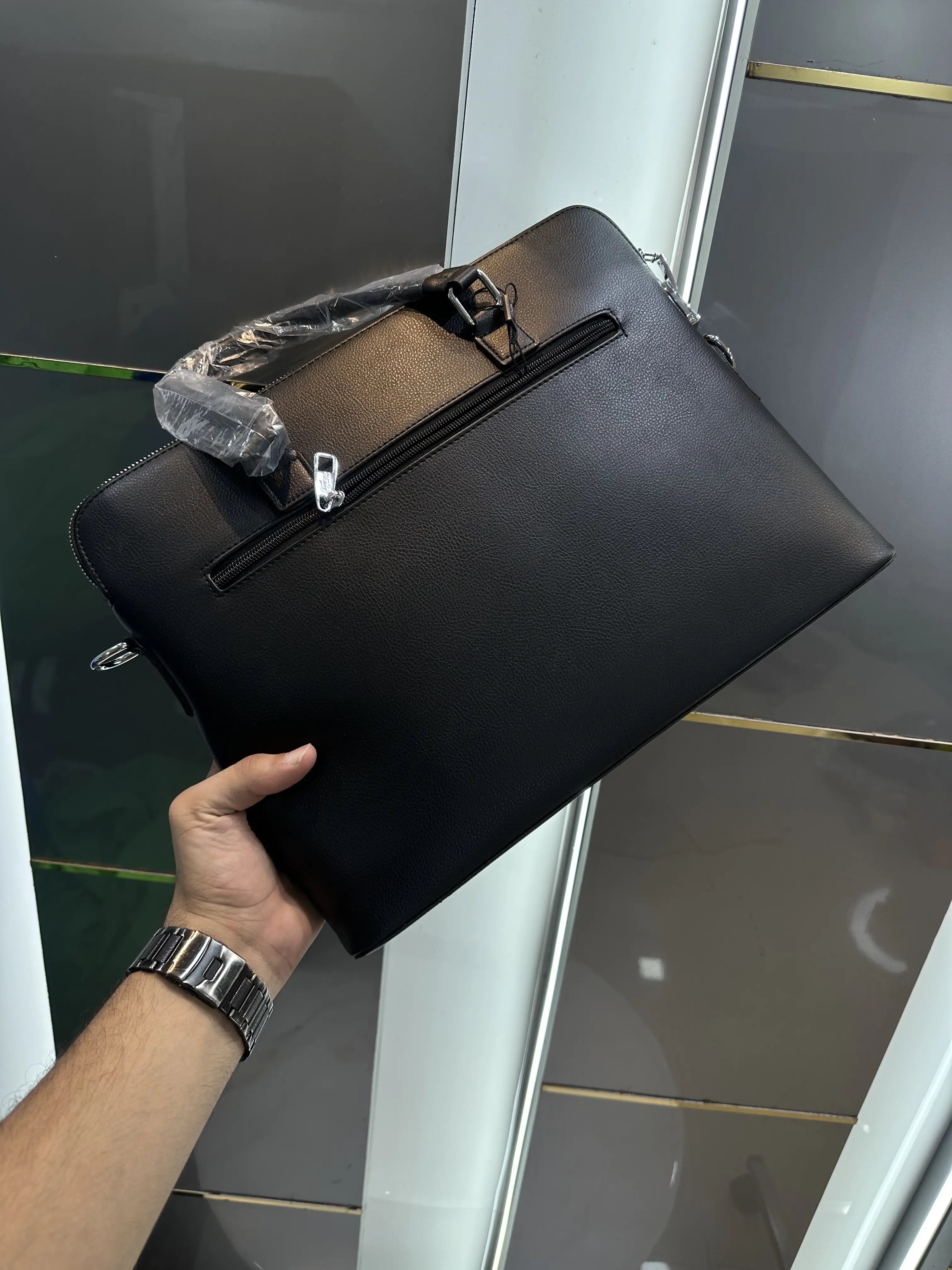 Lacost e Luxury Premium Imported Black Laptop Bag With Side Zip Lock