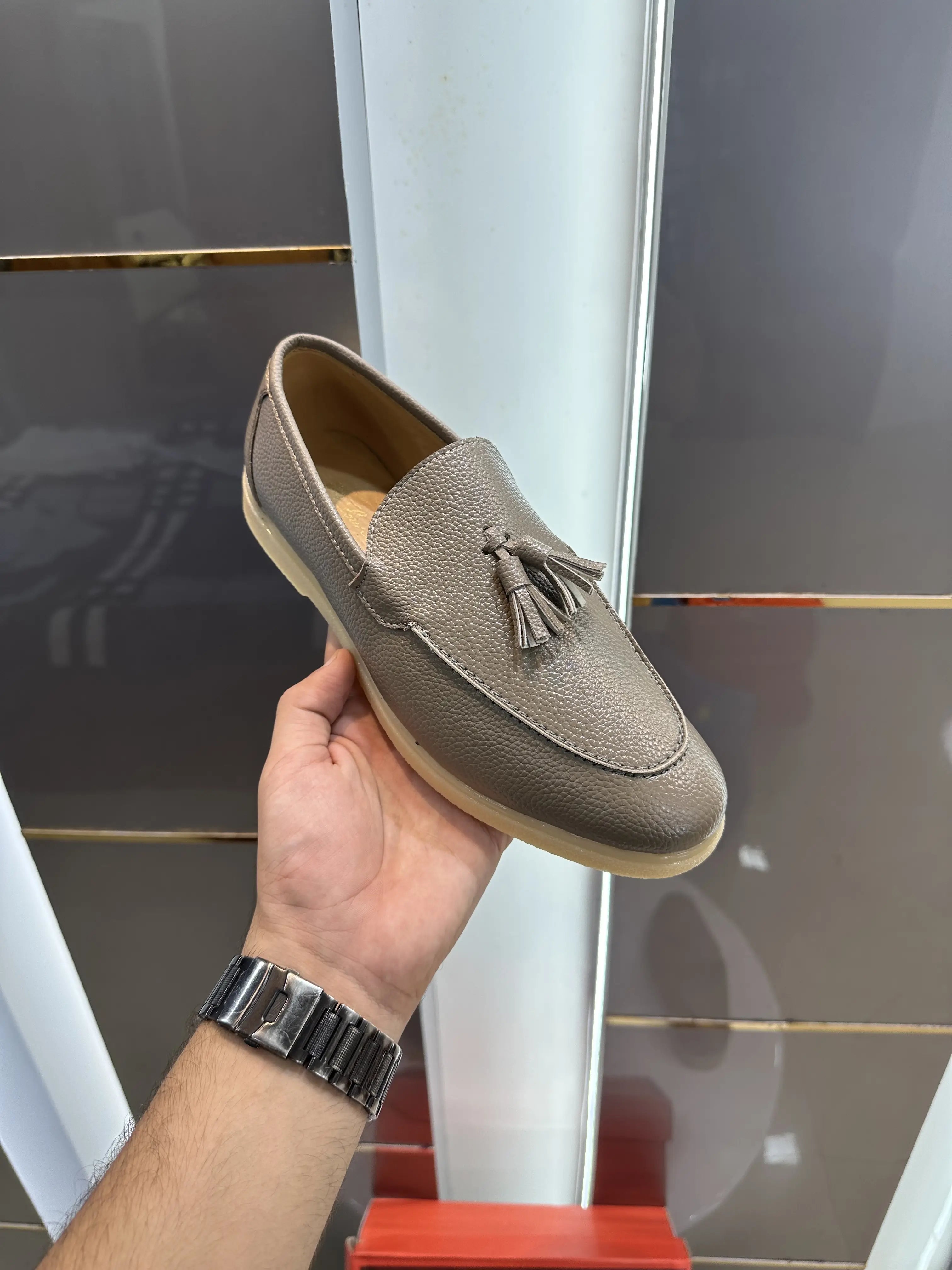 Loro_Piana Beige Premium Leather Loafers Main image