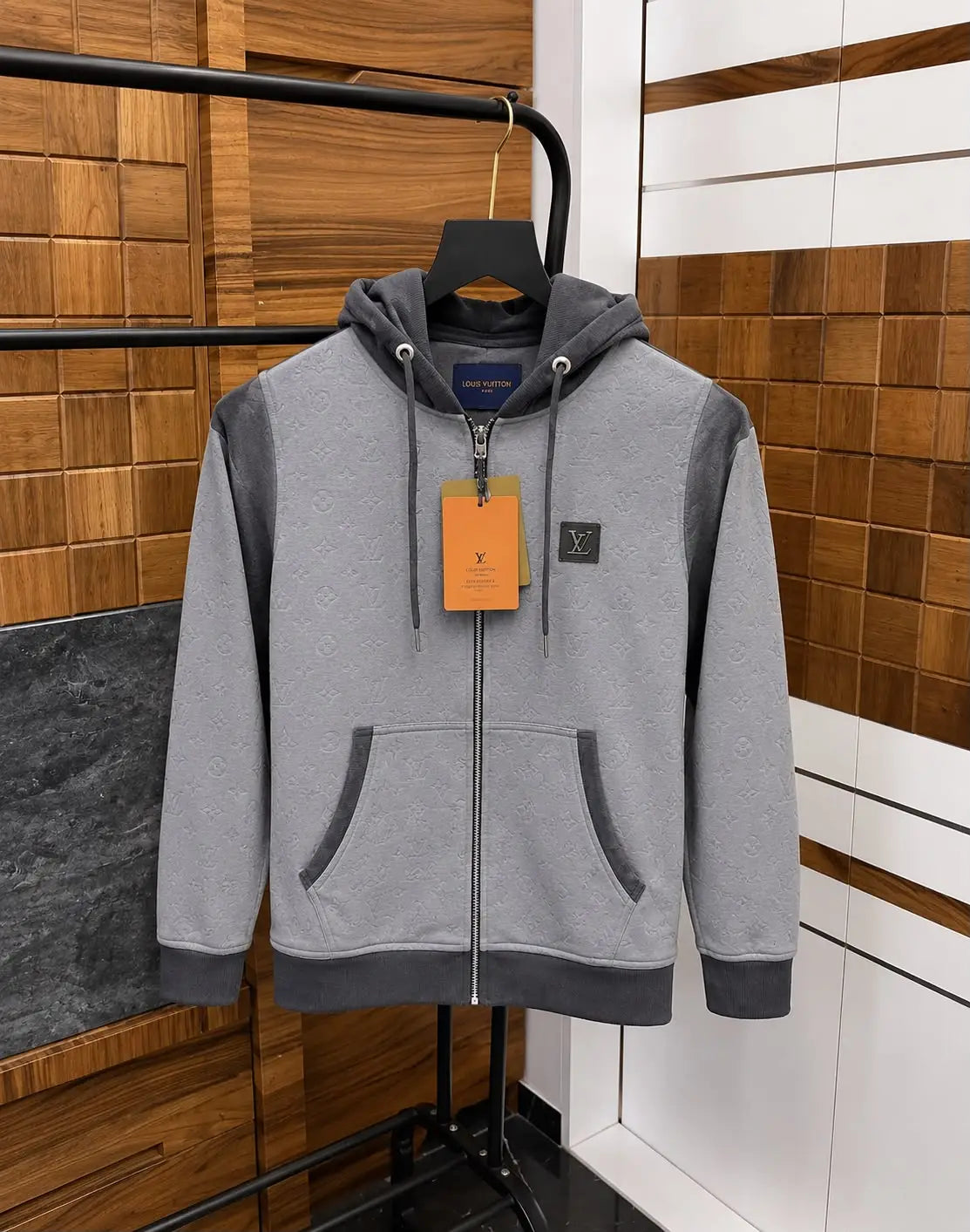 Loui_s Vuitton Monogram Embossed Imported Velvet Premium Zipper Hoodie