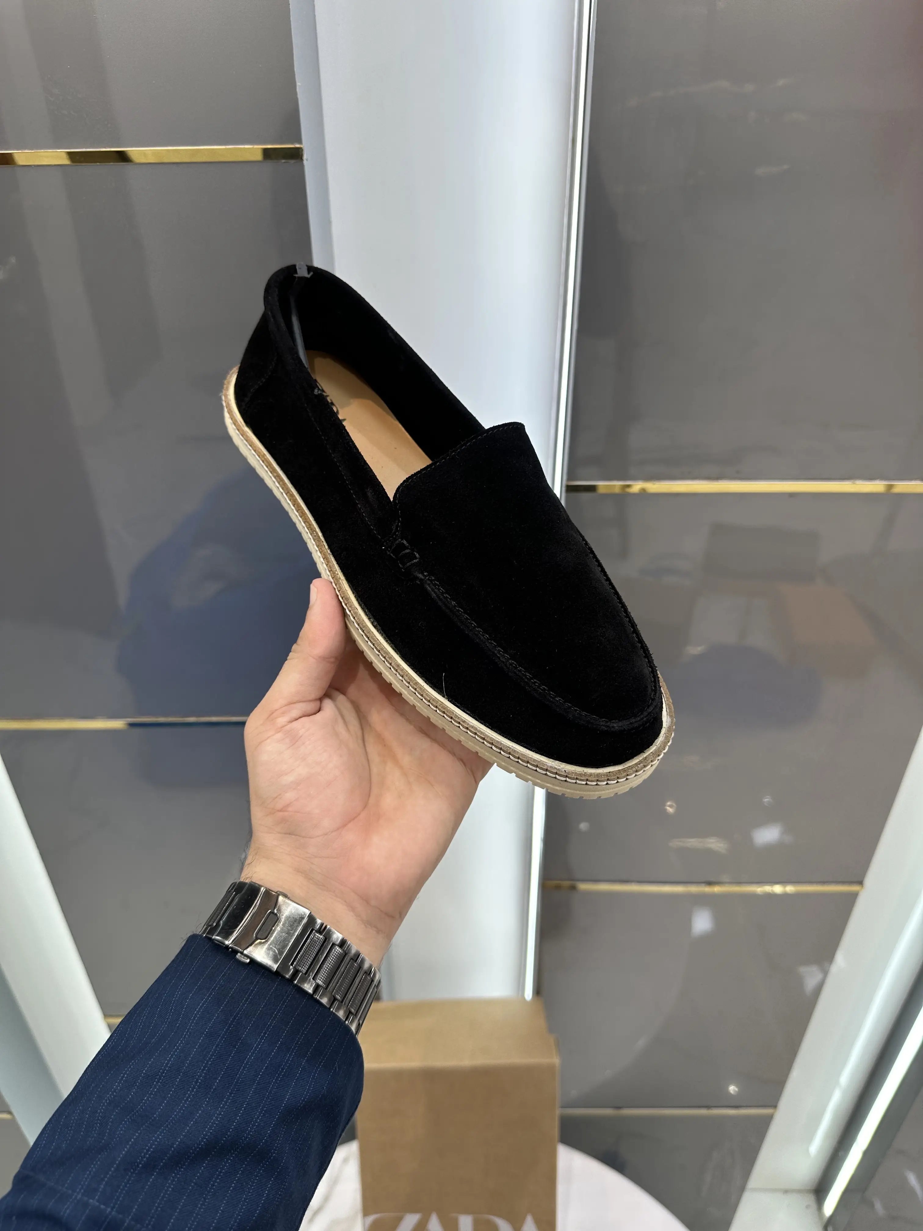 Zara_Black Premium Suede Leather Formal Loafers