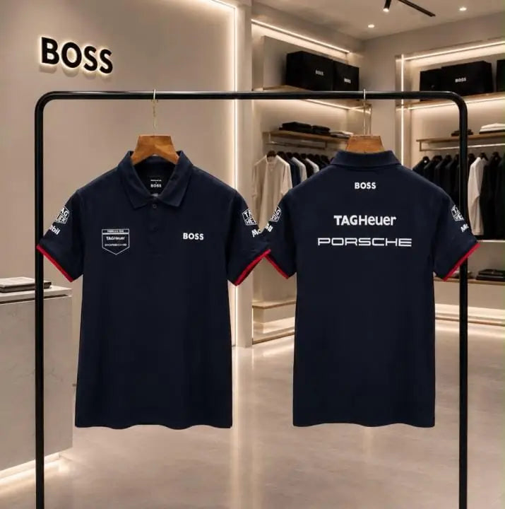 Hugo  Bos s X Porsche Navy Blue Logo Work Premium Polo T-shirt Main image