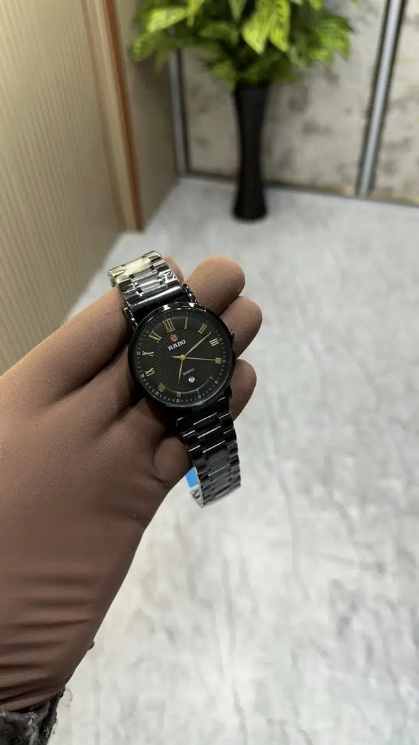 Rado,centrix style black dial roman index quartz watch