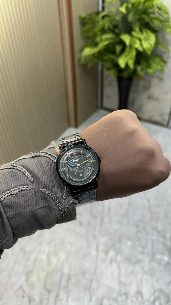 Rado,centrix style black dial roman index quartz watch