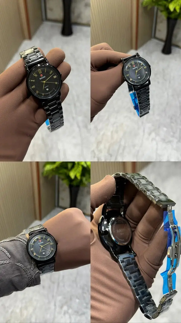 Rado,centrix style black dial roman index quartz watch