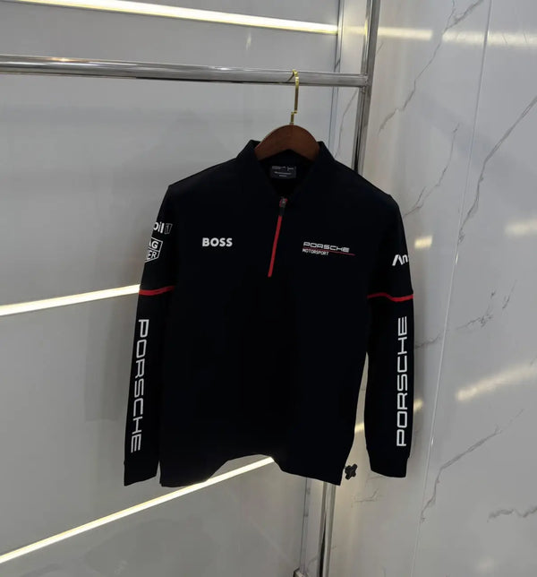 Hugo Boss Porsche Black Logo Work Premium Full Sleeve Polo T-Shirt