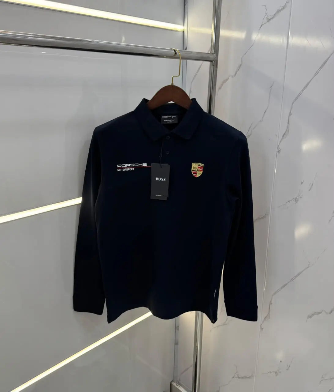 Hugo Boss Porsche Navy Blue Logo Work Premium Full Sleeve Polo T-Shirt
