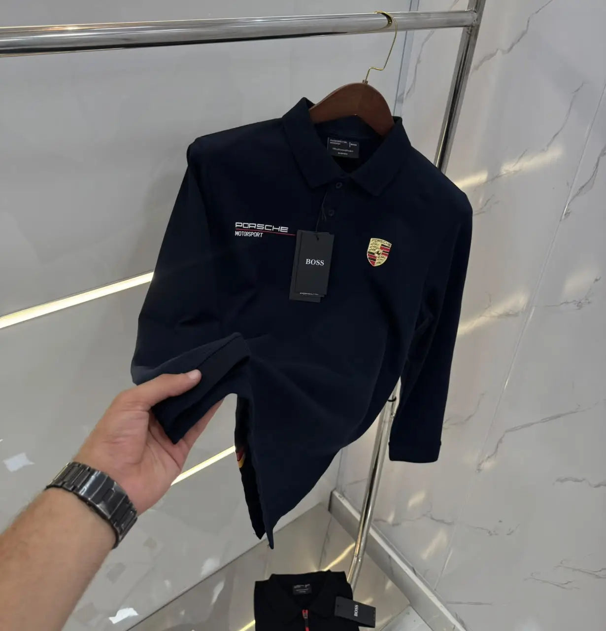 Hugo Boss Porsche Navy Blue Logo Work Premium Full Sleeve Polo T-Shirt Main image