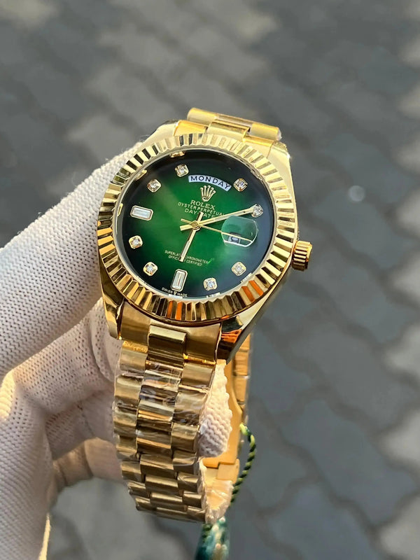 Rol_ex Day Date Diamond Gold Green