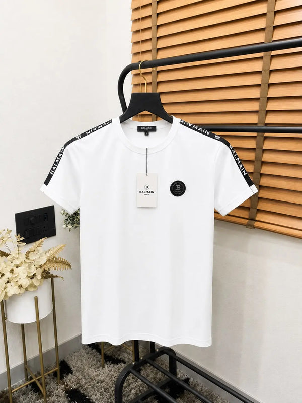 Balmai_n Paris Shoulder Patched Side Round Logo Premium Round Neck T-shirt