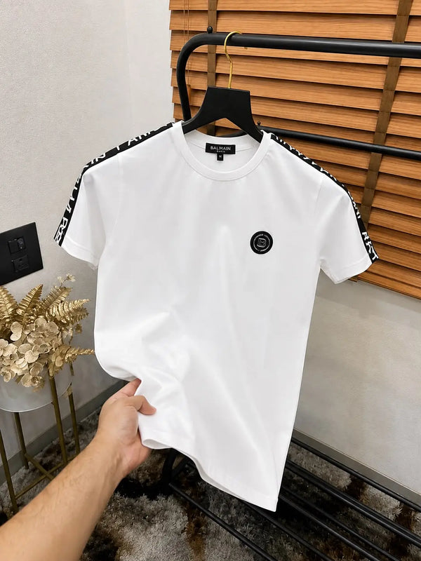 Balmai_n Paris Shoulder Patched Side Round Logo Premium Round Neck T-shirt