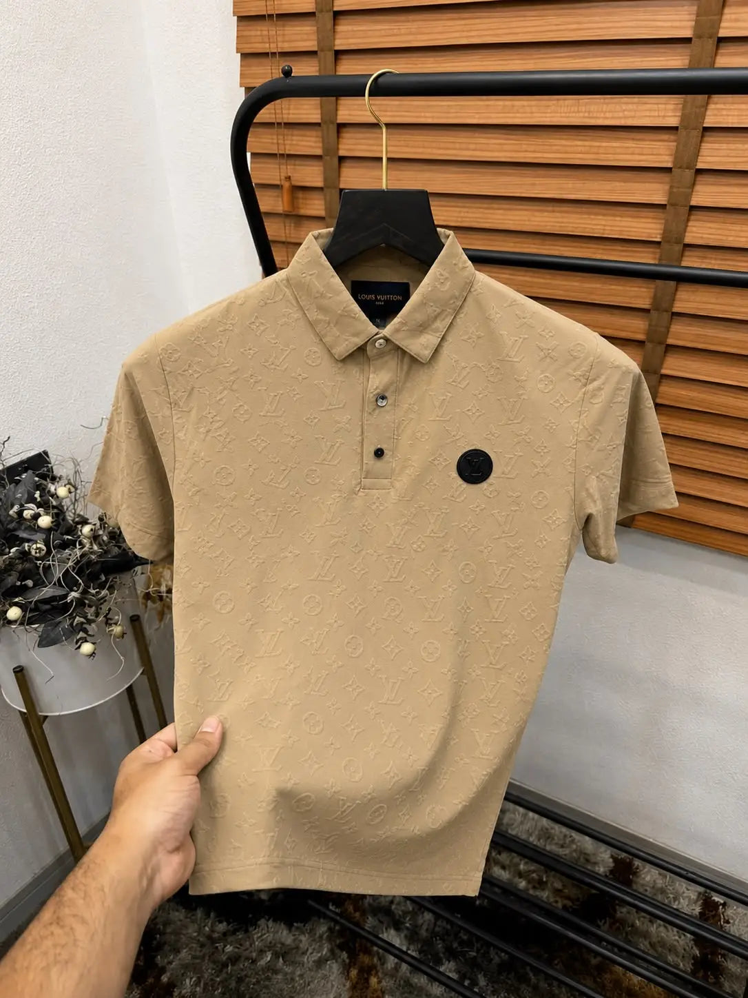 Loui_s Vuitton Monogram Embossed Self Print Imported Polo T-shirt