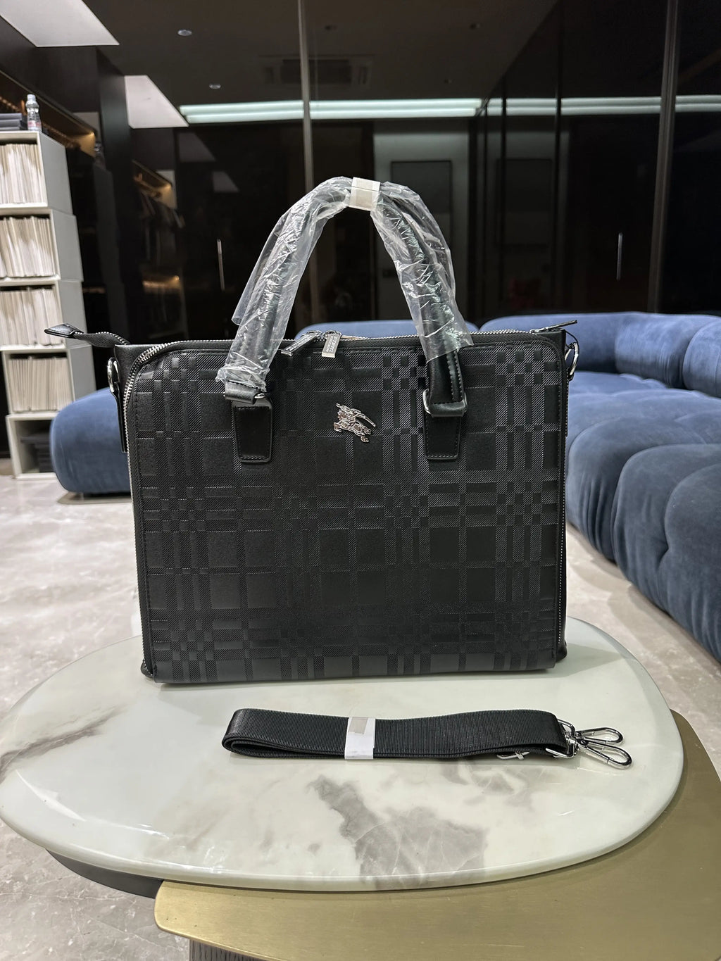 Burberr y Monogram Luxury Premium Imported Black Laptop Bag Blue b56