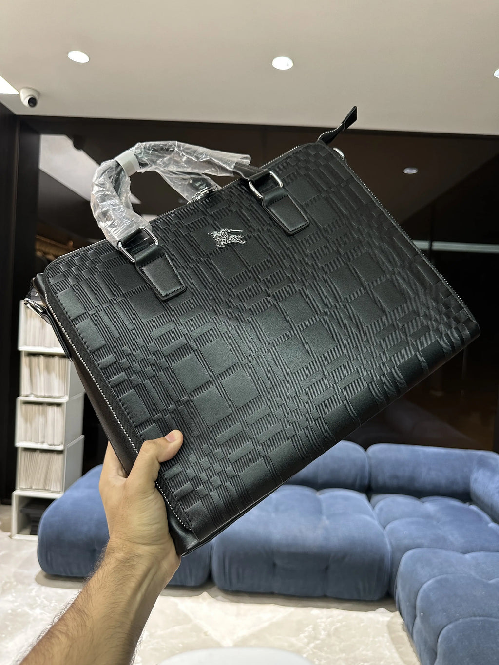 Burberr y Monogram Luxury Premium Imported Black Laptop Bag Blue b56