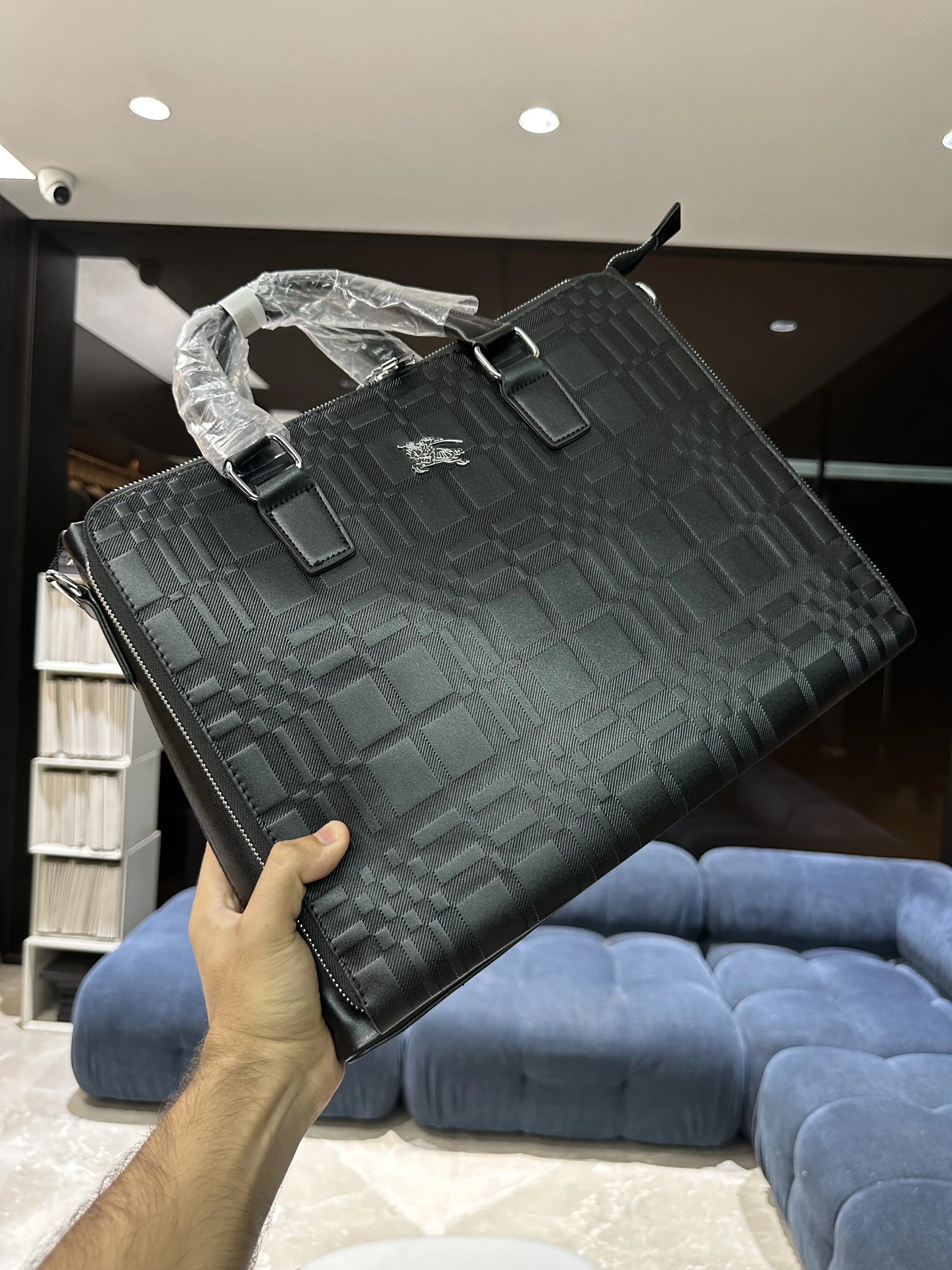 Burberr y Monogram Luxury Premium Imported Black Laptop Bag Blue b56