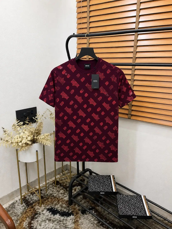 Bos_s Cotton Elastane Printed Premium Crew Neck T-shirt With Brand Box