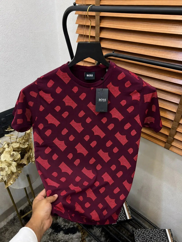 Bos_s Cotton Elastane Printed Premium Crew Neck T-shirt With Brand Box