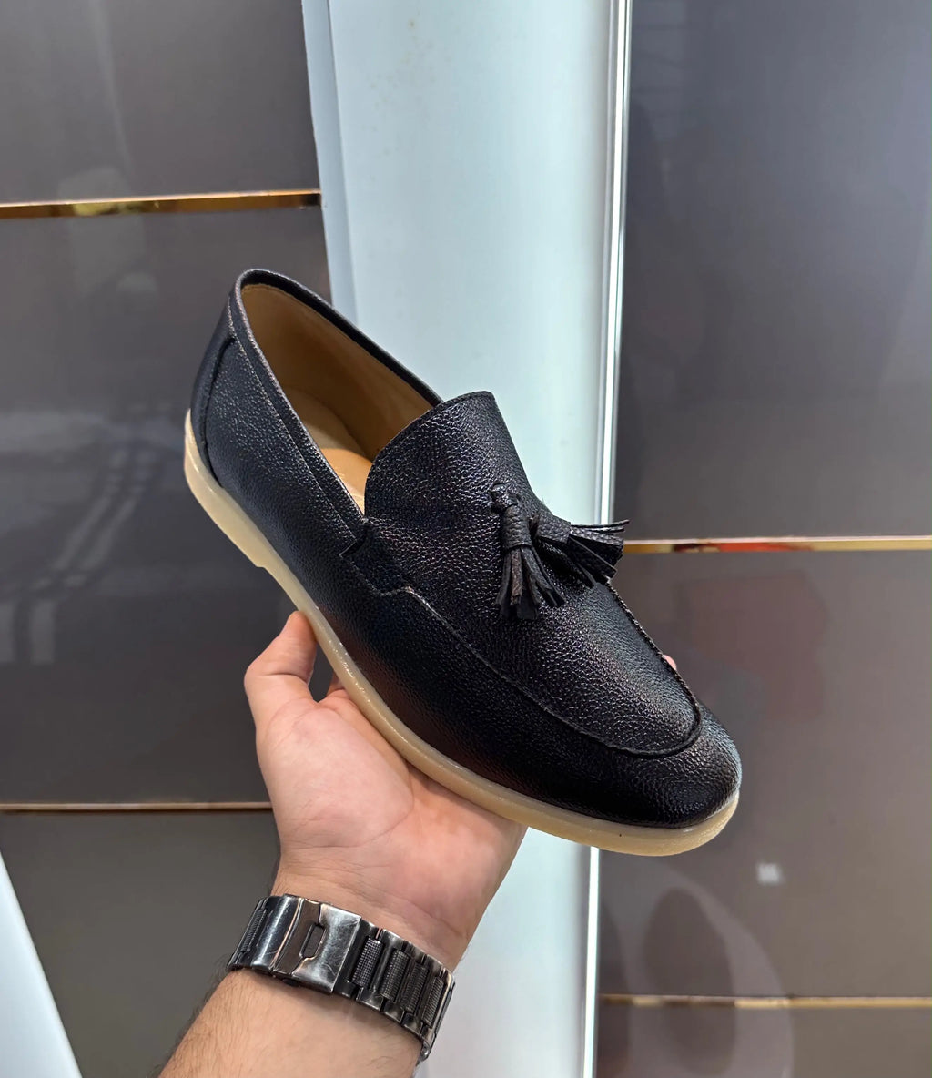 Loro_Piana Black Premium Leather Loafers