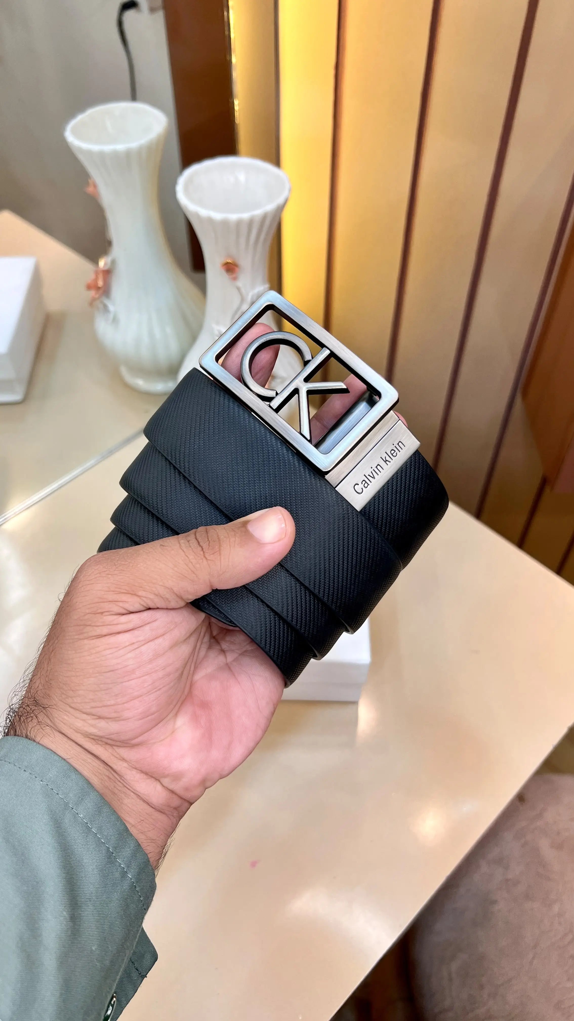 CK CALVIN KLEIN PREMIUM QUALITY IMP REVERSEABLE BELT WITH OG BOX 