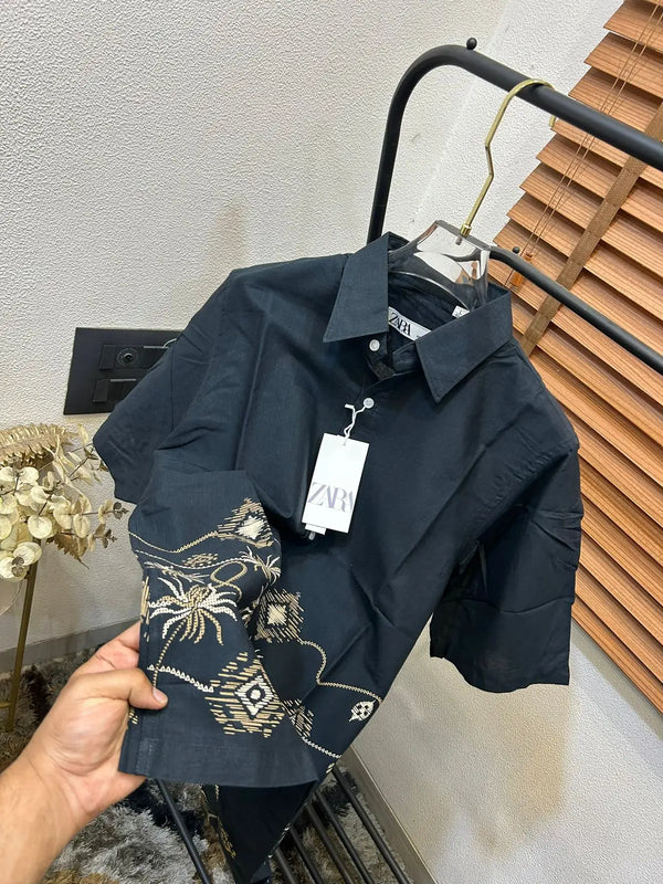 Zar_a Imported Linen Cotton Printed Premium Shirt (DN 631)