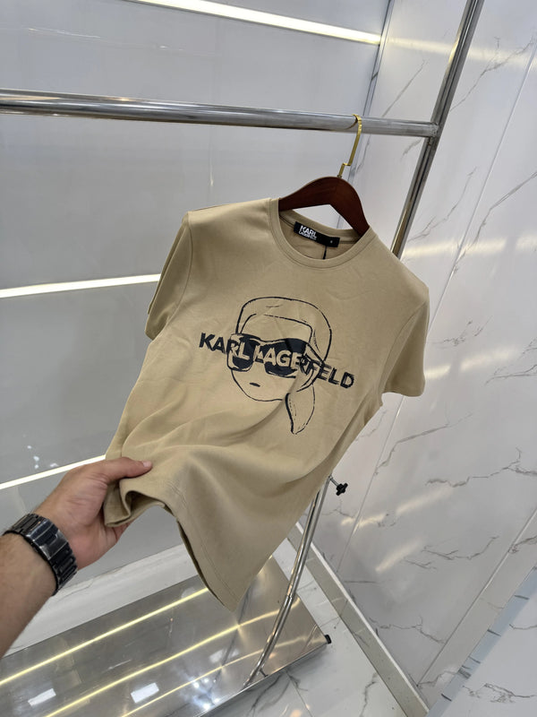 Karl Lagerfeld Beige Logo Print Premium T-Shirt