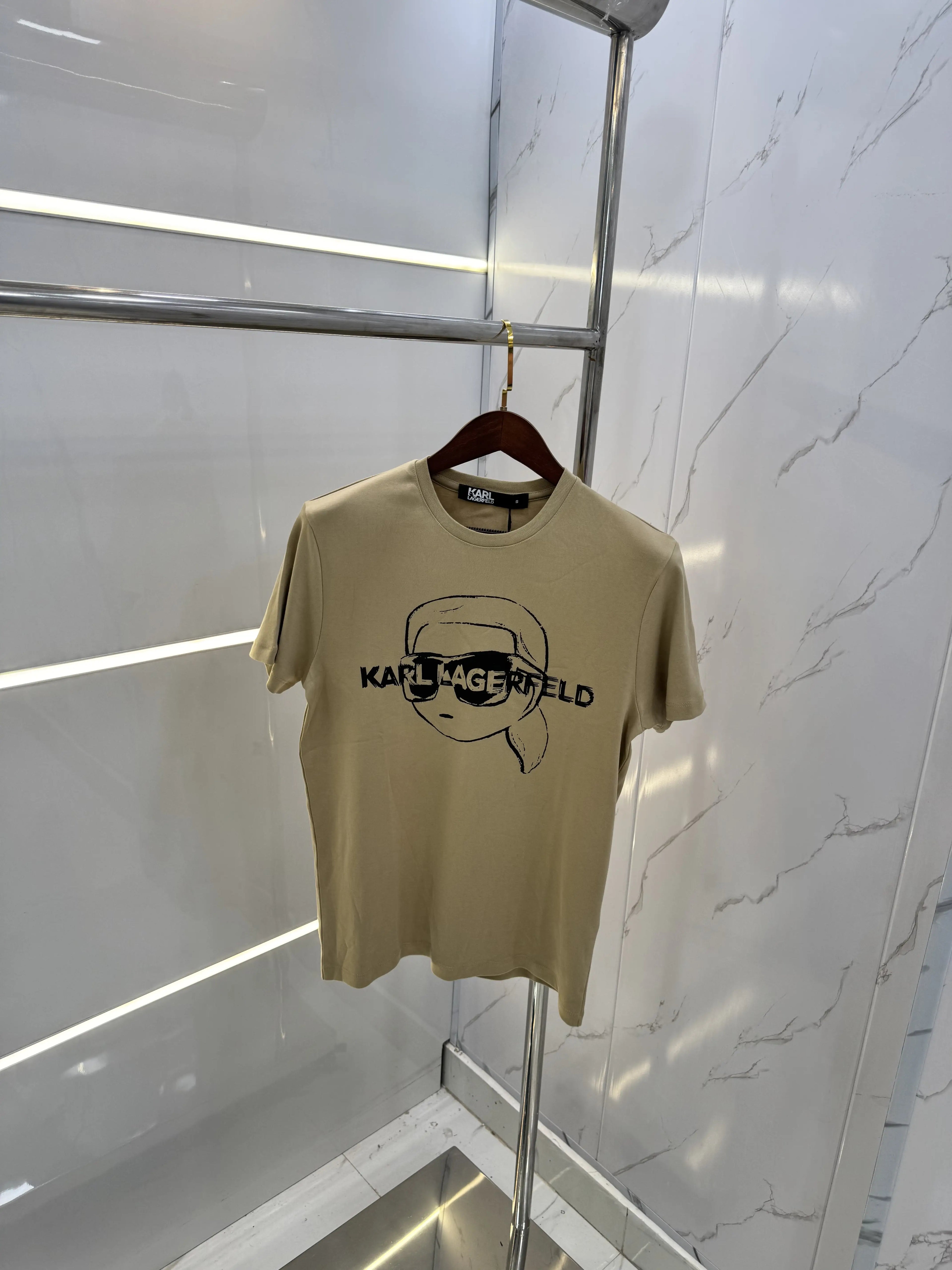 Karl Lagerfeld Beige Logo Print Premium T-Shirt