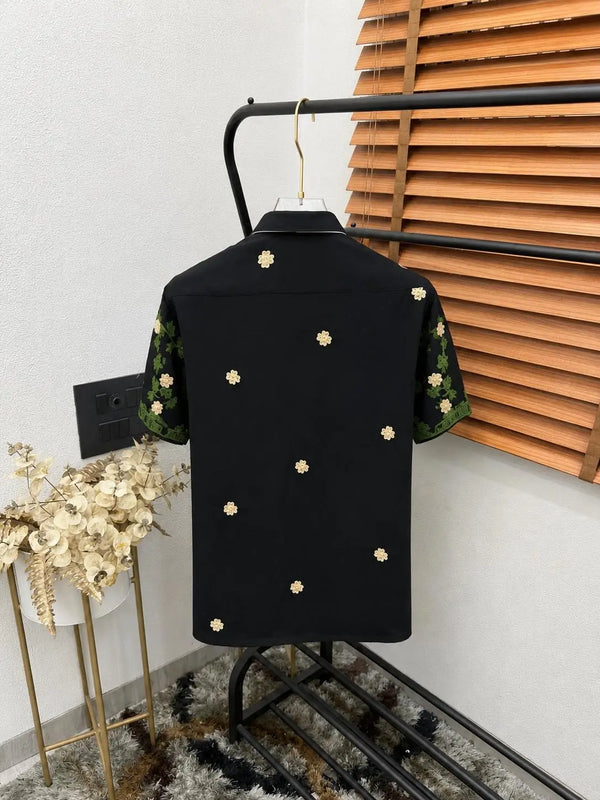 Versac_e Flower Thread Embroidery E-X..clusive Linen Half Shirt DN 632