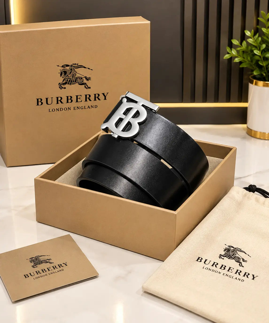 BB BURBERRY PREMIUM QUALITY IMP LEATHER BELT WITH OG BOX BB-719