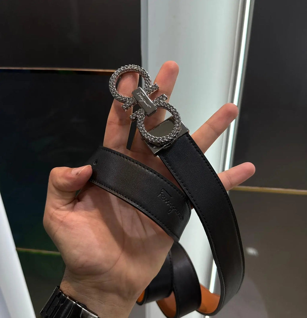 Salvatore Ferregamo Premium Imported Belt Grey With Box Silver s897
