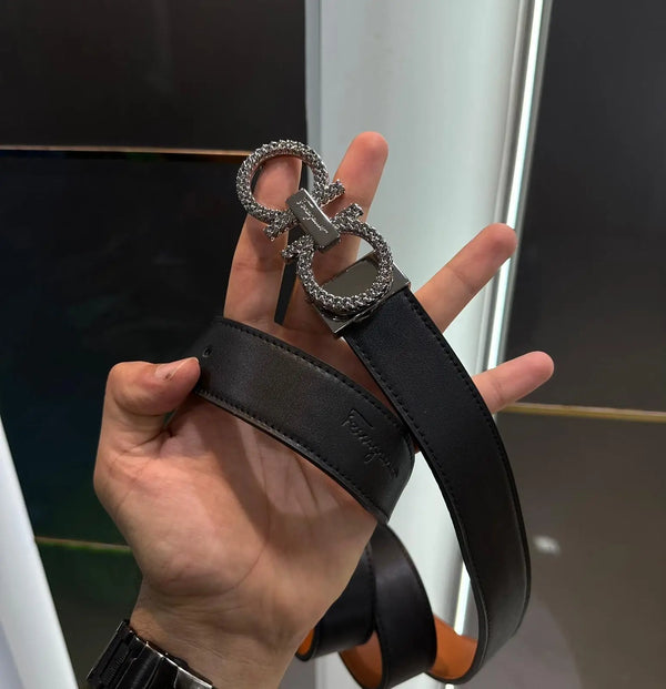 Salvatore Ferregamo Premium Imported Belt Grey With Box Silver s897