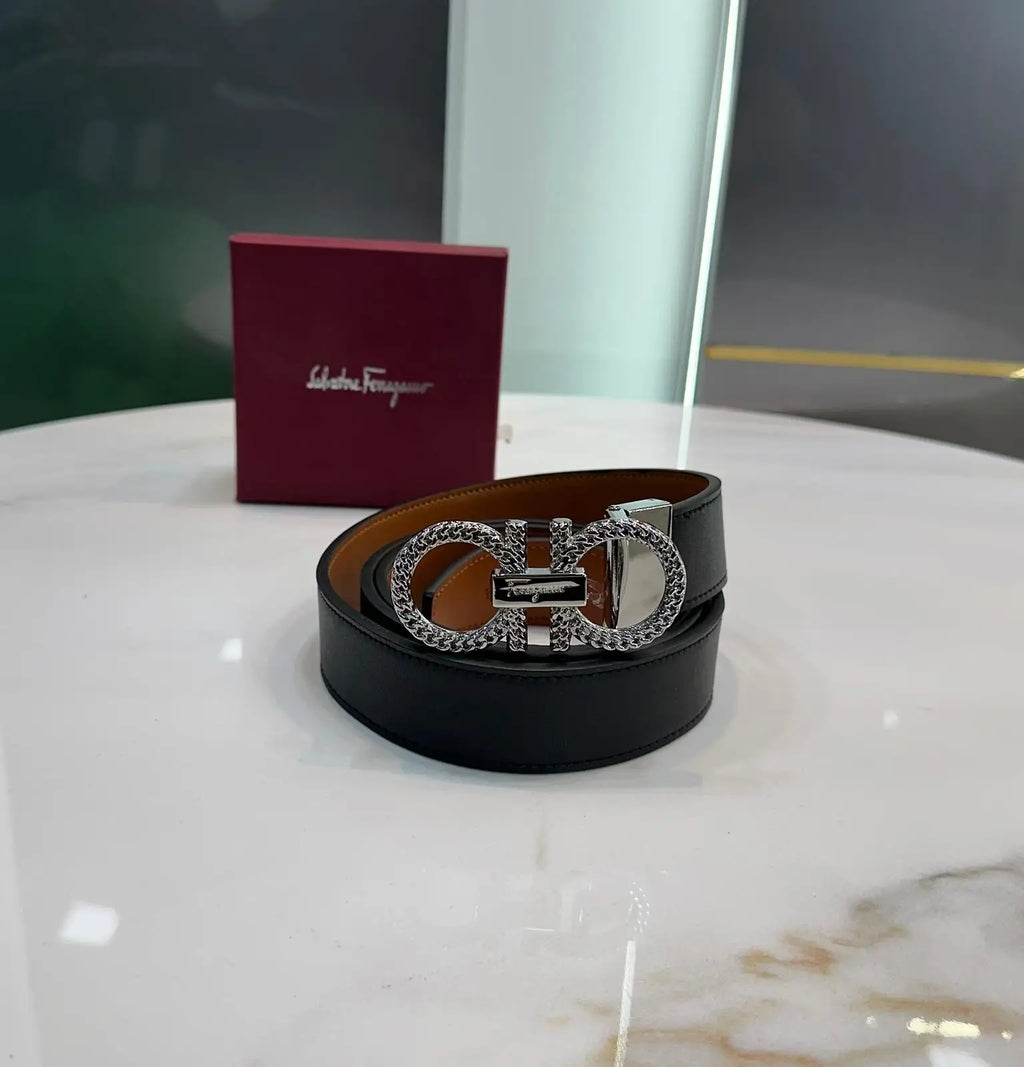 Salvatore Ferregamo Premium Imported Belt Grey With Box Silver s897
