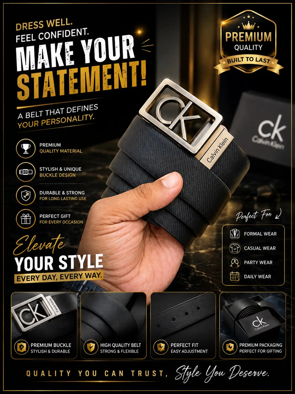 CK CALVIN KLEIN PREMIUM QUALITY IMP REVERSEABLE BELT WITH OG BOX 